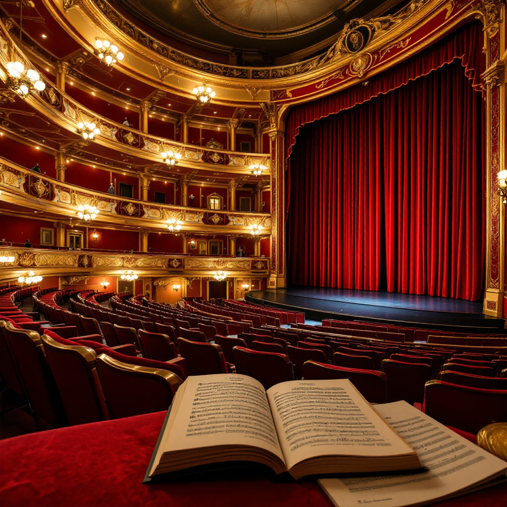 Unterschied Musical und Oper einfach erklärt: eleganter Theatersaal mit rotem Vorhang